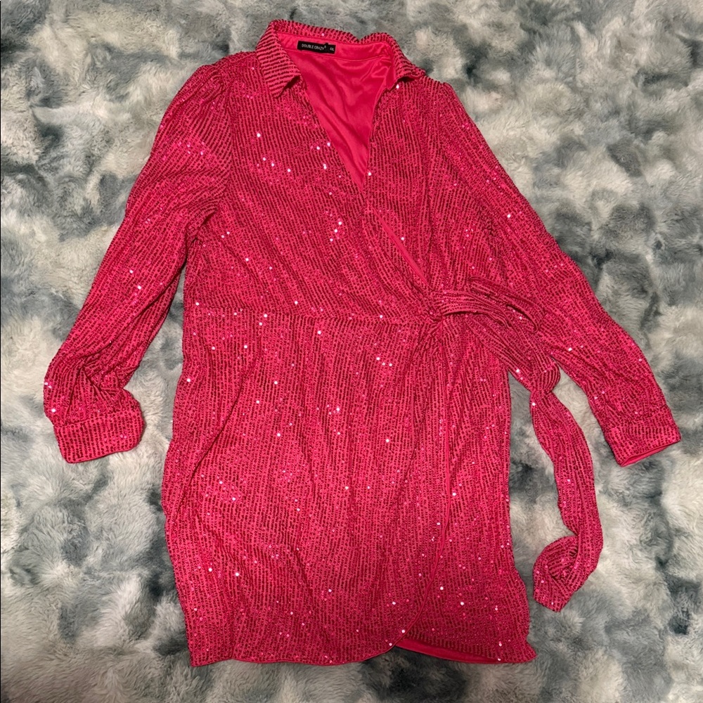Chic Fuchsia Sequin Wrap Dress